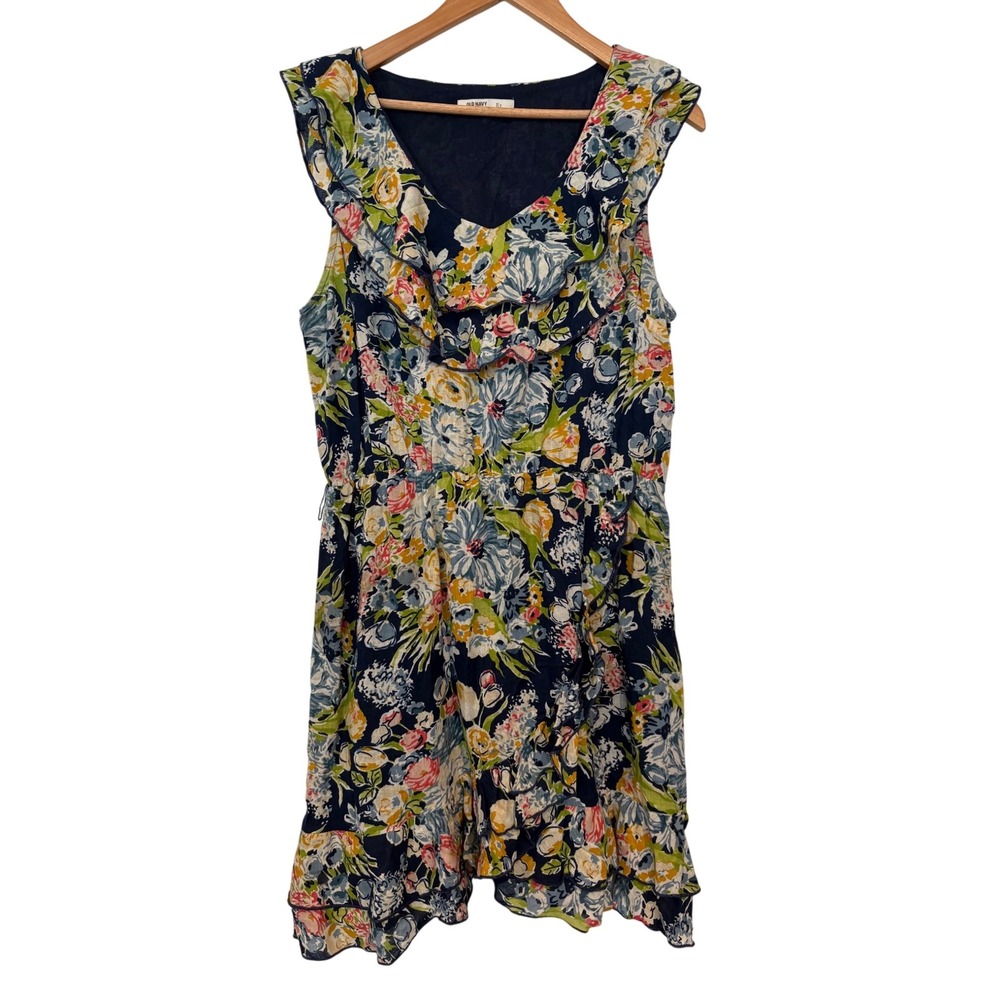 Cottagecore Garden Party Coquette Floral Sleeveless Cotton‎ Mini Navy Blue L